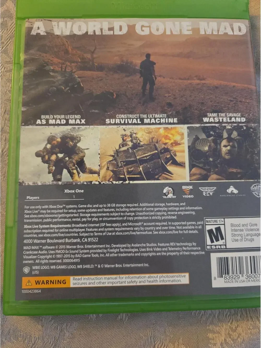 Mad Max - Xbox One Physical Disc with Case and Manual